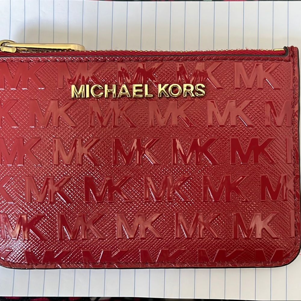 Michael Kors Glossy Red Wallet with Gold Accents